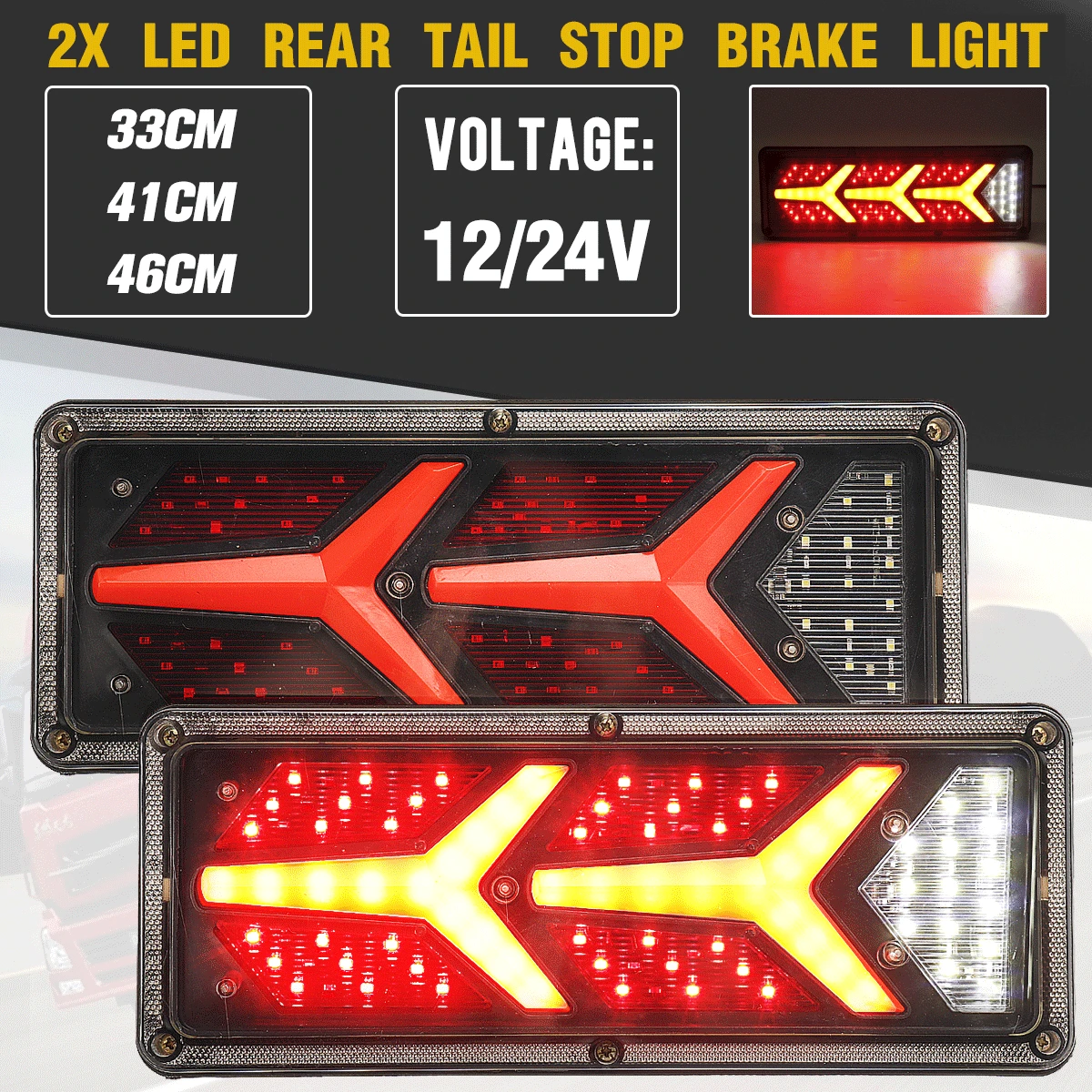 2pcs 12v 24v Led Car Truck Tail Light Turn Signal Rear Brake Light