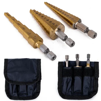 

3pcs Step drills 1/4\" hex shank High Speed Steel Drill Titanium coated