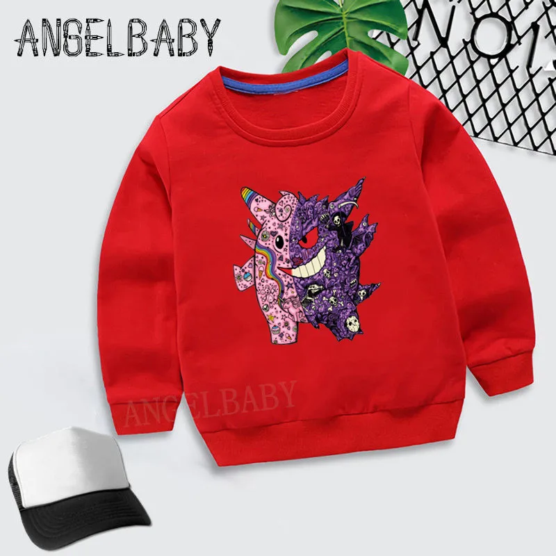 Дети покемон го Clefairy и Genga дизайн худи для мальчиков и девочек свитер детские осенние Топы, Детская Хлопковая одежда KYT5101