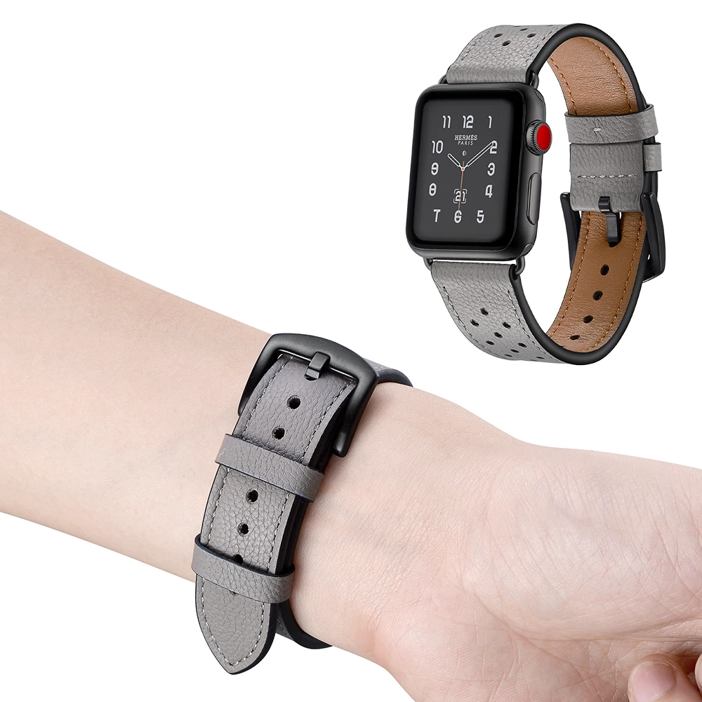 Серый кожаный ремешок для часов 42 мм 44 мм для Apple Watch серии 4 5 22 мм ширина натуральная кожа ремешок для часов для Apple Watch