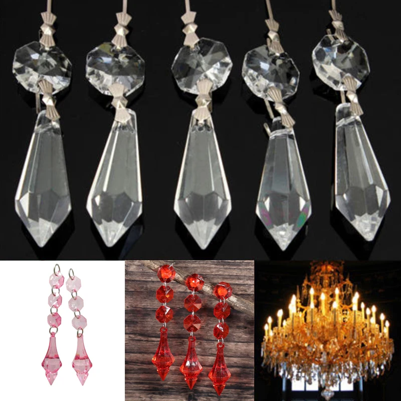 10Pcs/Pack Chandelier Octagonal Bead Crystal Lamp Pendants Decoration Parts