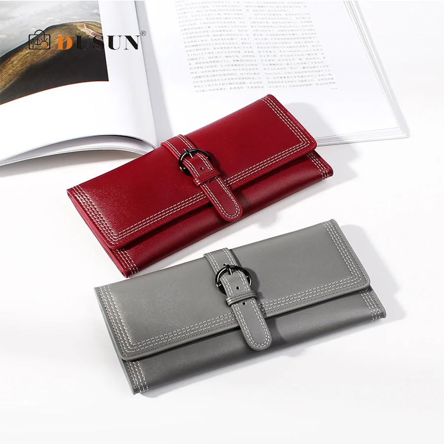 

Retro Solid Color Long Multi-card Wallet Simple Buckle Pu Leather Wallet Women's Versatile Design Card Bag Coin Purse 2019 New