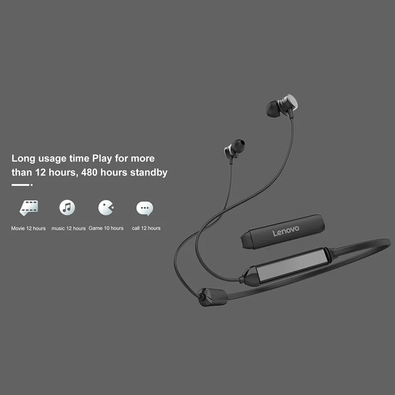 Lenovo Спортивная беспроводная гарнитура HE15 Bluetooth 5,0 с микрофоном, наушники с глубоким басом, активные магнитные наушники с шумоподавлением
