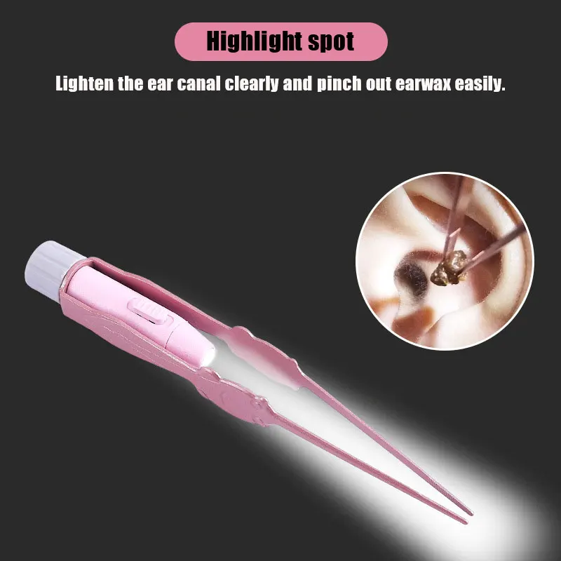 Stainless Steel Ear Cleaner LED Flashlight Earpick Wax Removal Tweezer Luminous Kids Tweezer Remover