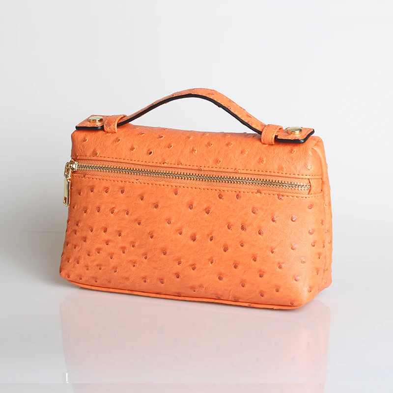 Alirattan, новинка, модный дизайн, сумки с узором страуса, тисненая кожа страуса, переносная сумка, маленький клатч, дамская сумочка, ins - Цвет: Ostrich Orange(L)