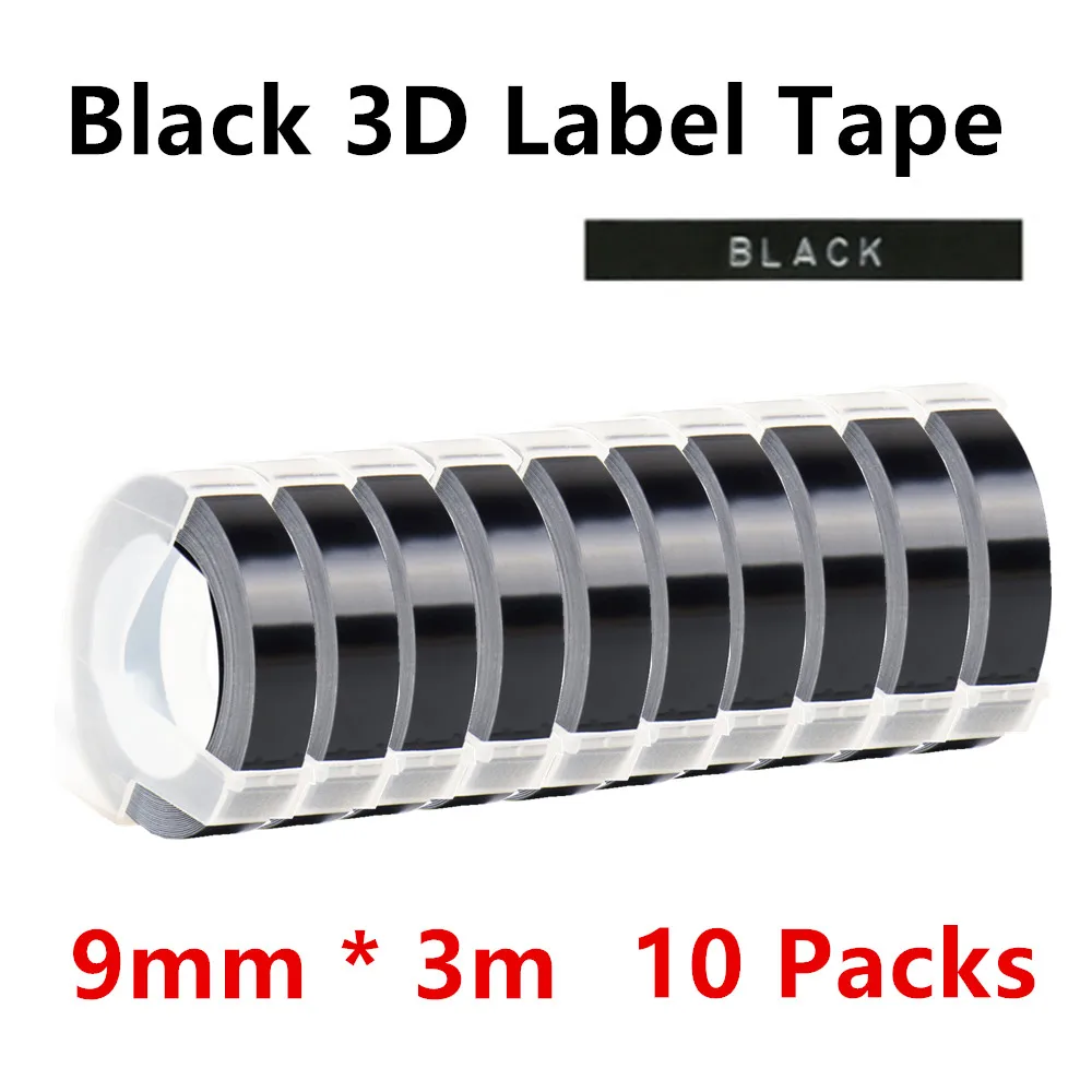 

10 Black Label Maker Compatible for 3D Dymo Label Tapes Multicolor 9mm Printer Ribbon Motex E101 1610 Label Machine Tapes