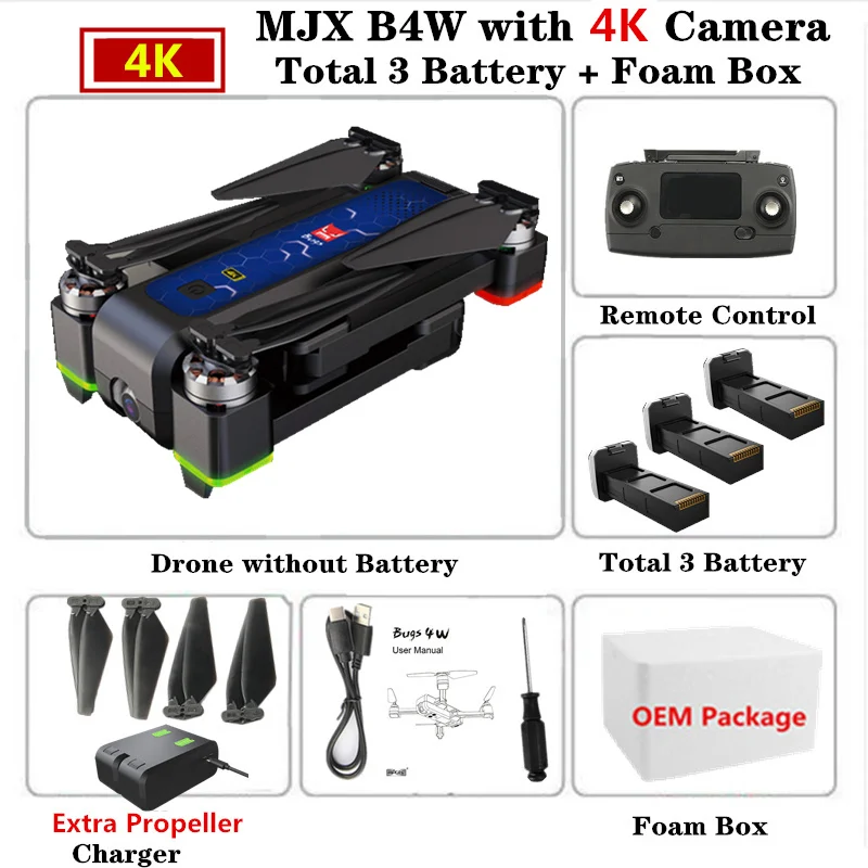 Большой Квадрокоптер MJX B4W gps Дроны с 5G wifi FPV 4K HD камера Анти-тряска 20 минут время полета 1,6 км Вертолет VS SG906 X12 Дрон - Цвет: Blue 3B Foam Box