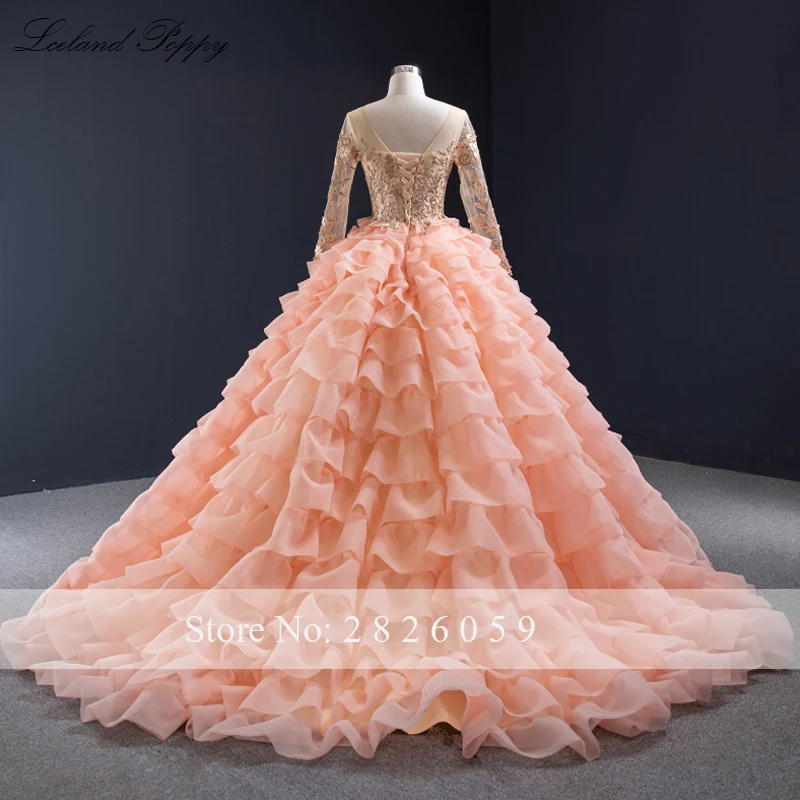 Vestido de Novia, женское бальное платье, свадебные платья, круглый вырез, длинный рукав, длина до пола, Многоуровневое платье принцессы, свадебное платье