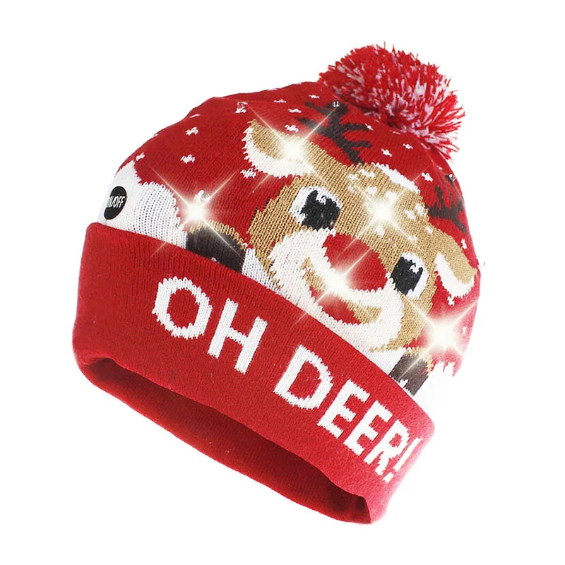 Christmas baby hat Winter Newborn Cute Warm Kids Girls Boys Baby Cartoon LED Light Hats Knitted Wool Hemming Caps With Ball 3y