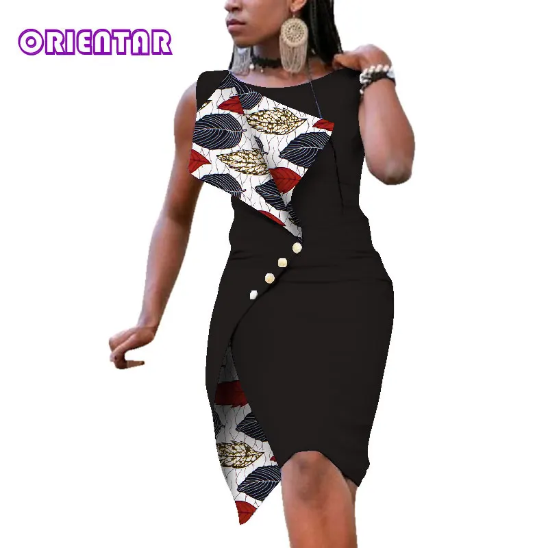 Новые модные африканские платья для женщин, сексуальное платье без рукавов Bazin Riche, хлопковое платье с принтом в африканском стиле, Женские Элегантные короткие платья WY352