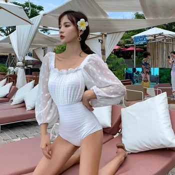 

Swiming Suit Women One Piece Swimwear 2019 Beach Womens Swimsuits Woman Swimsuit Long Sleeve Sun Protection Bikini New Hot Solid