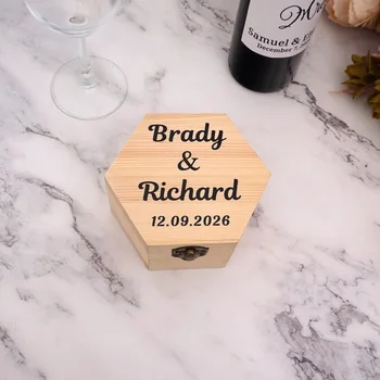 

Birthday Party Candy Holder Gift Wooden Hexagon Box Personalized Text Sticker Wedding Chic Display Party Favors With Buckle