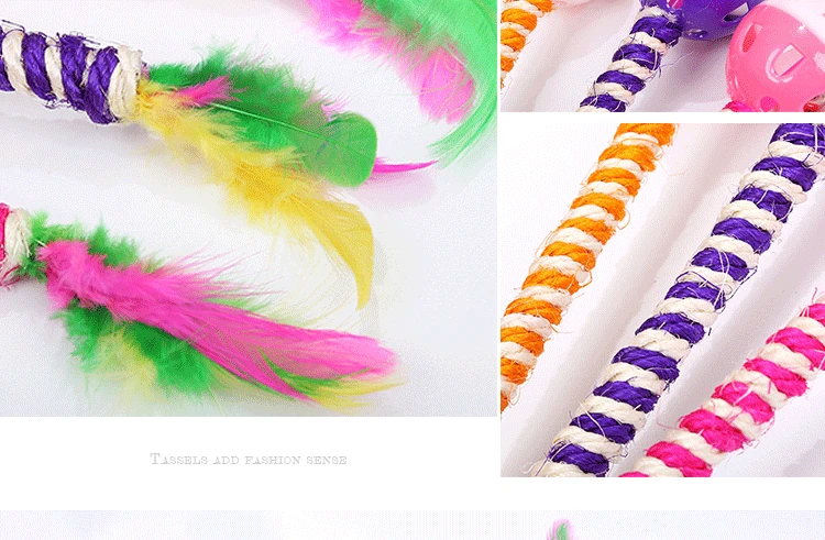 3PCS Cat Toys Colorful Funny Sisal Feather Teaser Wand Bell Pet Kitten Cat Interactive Supplies Cat Catching Toy