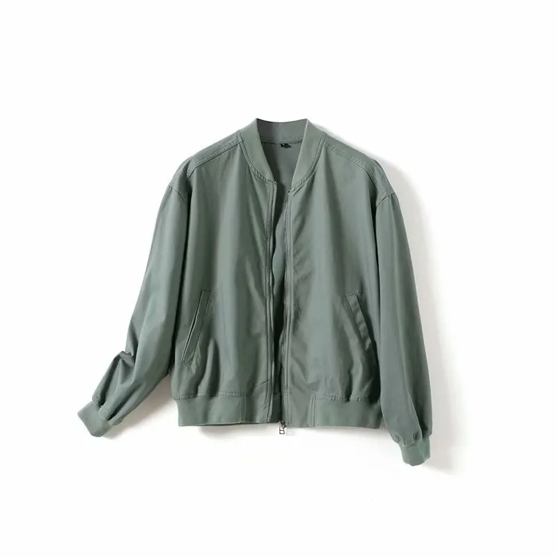 

2019 Summer New Style Western Style Ribbed Pattern Zipper Casual Loose-Fit Solid Color Jacket