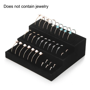 

3 layers silver bracelet velvet display rack ring bracelet display tray counter jewelry storage box