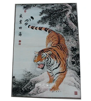 

36 pulgadas el budismo del Tíbet bordado de seda de la estatua del tigre de la montaña decoración del hogar Thangka pintura Mura