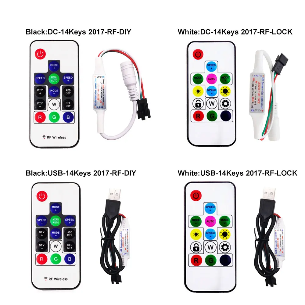 LED Pixel Strip Light Controller RF 14/17/21 Keys USB/DC MINI 3 Keys for WS2811 WS2812B 1903 with Remote Control DC5-24V rgb led controller pixel led controller led strip controller led controller