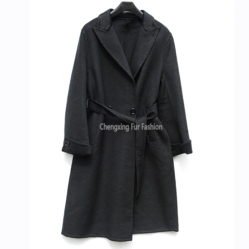 

CX-G-T-39B New Wool Blend Women Long Overcoat Jacket Double faced Cashmere Coat with Belt