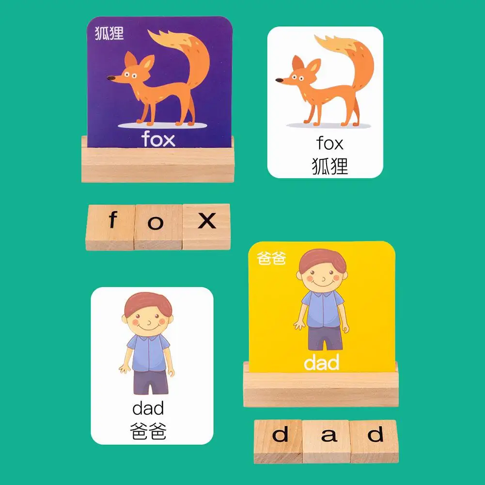 See Spell Learning Toy Wooden Alphabet Words Cards Matching Puzzles Education