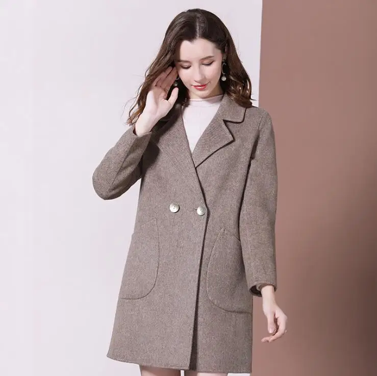 

2019 autumn and winter, new women's wear, woolen coat, simple, Hepburn style, slim, double-sided, wool overcoat