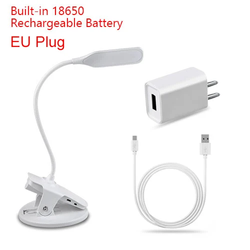 with Battery EU Plug EeeToo светодиодный настольная лампа перезаряжаемая USB Гибкая Настольная лампа с зажимом сенсорный переключатель включения/выключения прикроватный светильник для чтения книг для учебы и работы ночной Светильник - Цвет корпуса: with Battery EU Plug