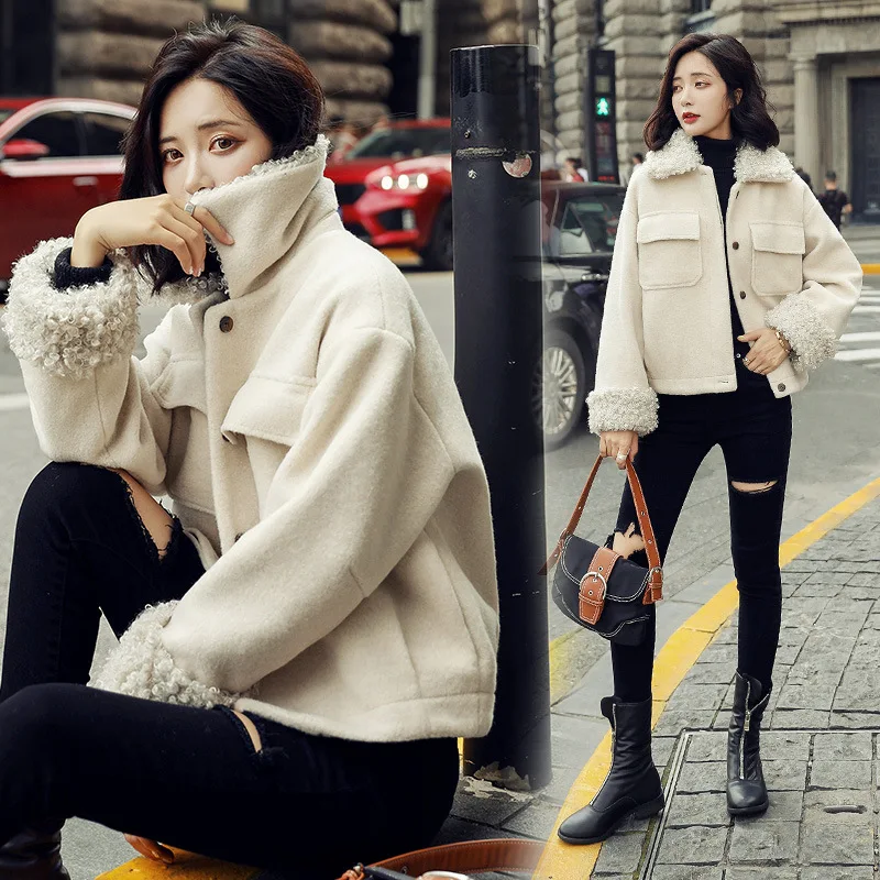 

Woolen Jacket Women's Short-height Autumn And Winter 2019 New Style Lambs Wool Joint Short Woolen Overcoat Women's Versatile Fas