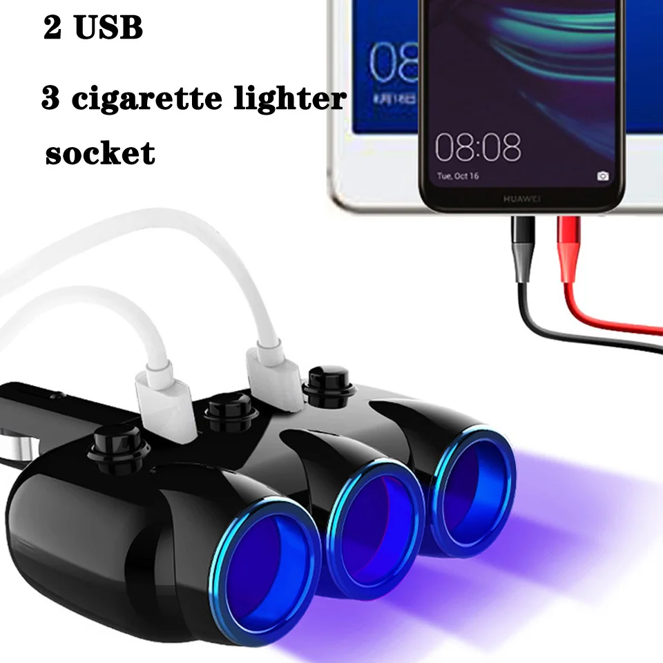 Интеллектуальный 4.8A двойной USB быстрая зарядка автомобиля 2/3 прикуриватель разветвитель розетка Автомобильный адаптер питания для телефона DVR камера наушники