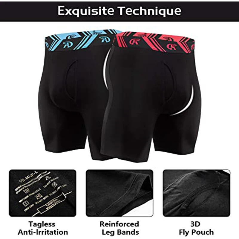 4pcs Men's Soft Bamboo Fiber Underwear Long Boxer Briefs Function Fly