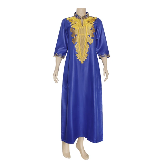 MD African Clothing For Women Ankara Traditional Long Dresses Embroidered Dashiki Robe Marocaine Jellaba Femme Kaftan Party Gown Blue