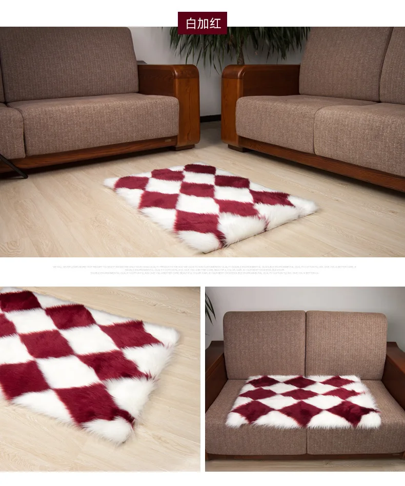 Red Fluffy Rugs Anti-Skid Area Rug Living Room Carpet Floor Mat Home Bedroom Bedside - Color: Red
