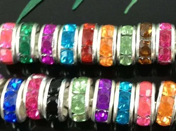 

hd32 8mm Mixed Color Lot Crystal Rhinestone Rondelle Spacer Silver Plated mental Loose Beads Fit Charm Bracelet