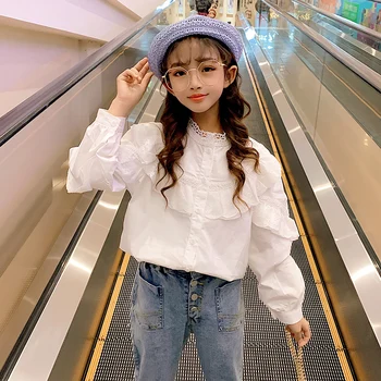 

2020 Teenager Blouse For Girls White Blouse For Girls Cotton School Shirt/clothes For Girls Age 6 8 10 12 14 15 Kid Top Outwear
