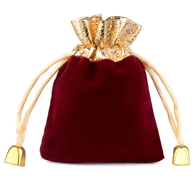 7x9cm Vintage Velvet Package Bags Gold Trim Drawstring Black Wine Red Blue Gift Bags Wedding Jewelry Packaging Pouches