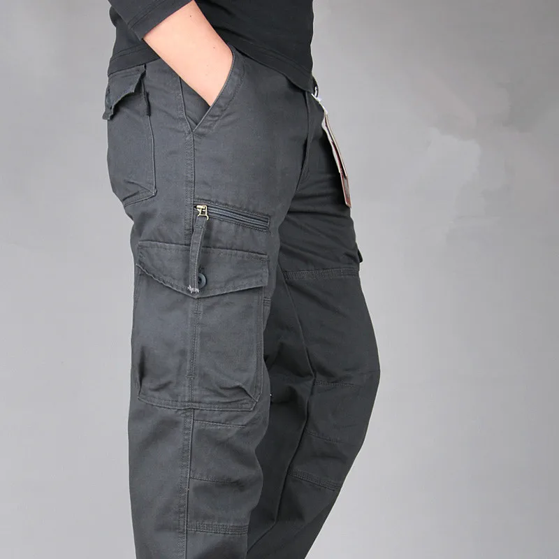 Мужские брюки-карго, тактические, с несколькими карманами, комбинезоны, мужские спортивные штаны, военные хлопковые свободные брюки, армейские военные рабочие прямые брюки