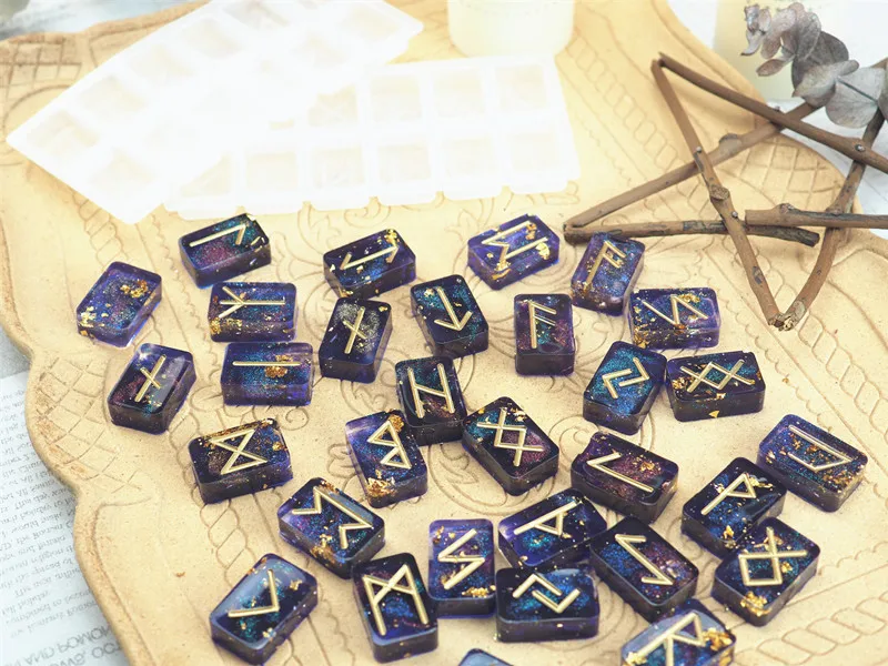 SAVITA Rune Stones Resin Mold Futhark Energy Symbol Resin Casting Silicone Mold for DIY Making Jewelry Pendant Crafts 