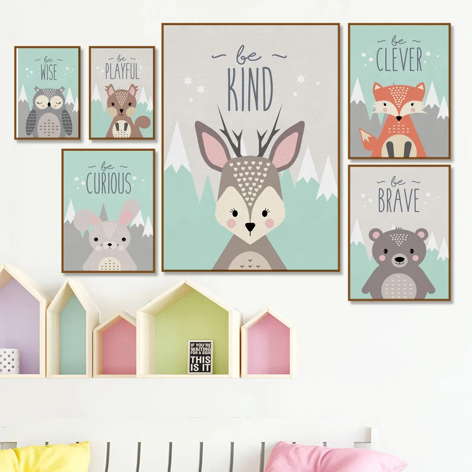 

Deer Rabbit Bear Fox Owl Nursery Wall Art Canvas Painting Nordic Posters And Prints Wall Pictures Girl Boy Baby Kids Room Decor