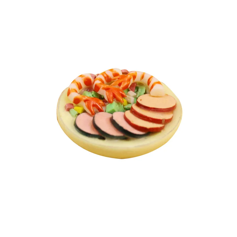 

1/12 Mini Doll House Accessories Kitchen Foods Model Simulation Ham Prawns Dish for 1:12 BJD Dollhouse Miniatures
