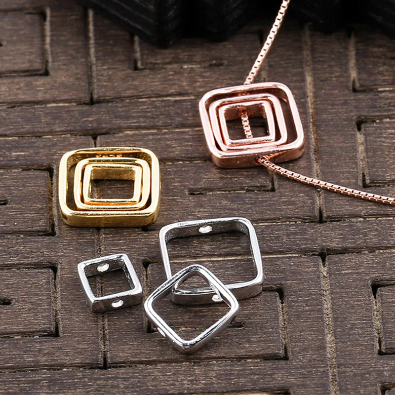 

925 Sterling Silver Beaded Square Spacer 6mm 8mm 10mm Handwork Crafts Beads Stone Encircle Frame DIY Jewelry Accessories Gift