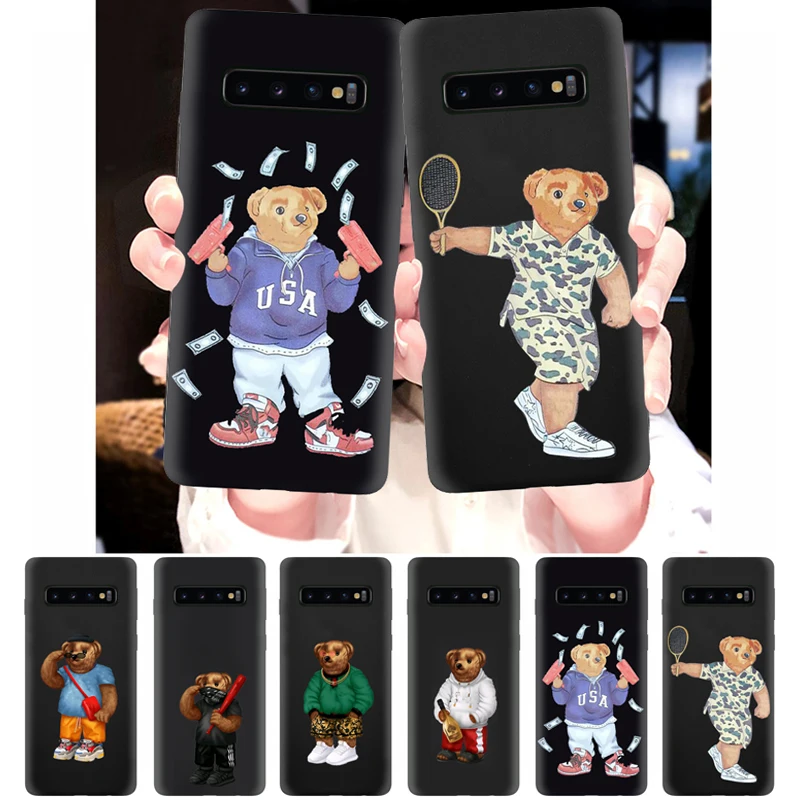 

Italy Luxury Case For Samsung Galaxy S10 S9 S8 S7 S6 Plus Lite edge Black Silicone Phone Cover Soft Coque GG Anime Bear