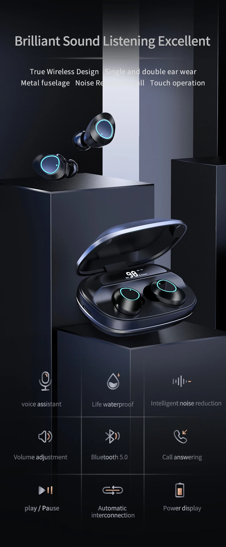IPX7 водонепроницаемый TWS Bluetooth 5,0 наушники супер бас беспроводные гарнитуры 3000 мАч емкость спортивные наушники светодиодный дисплей с микрофоном
