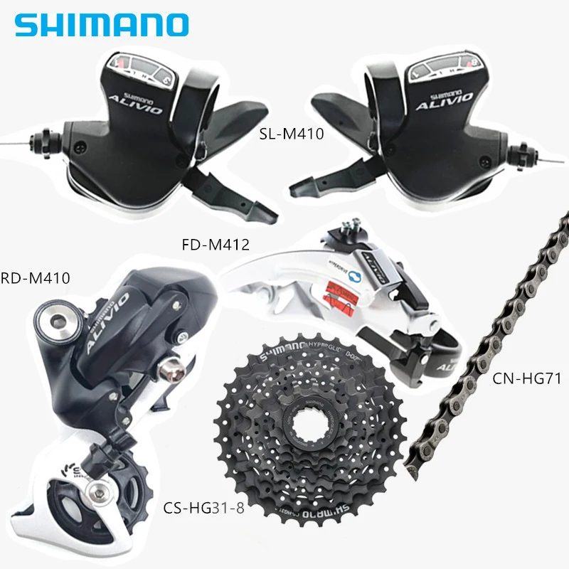 SHIMANO Alivio M410 Groupset RD-M410 FD-M412 Derailleur SL-M410 Shifters HG41-8 HG31-8 Cassette HG71 Chain MTB Bike 3x8 24 Speed - Цвет: HG31-8