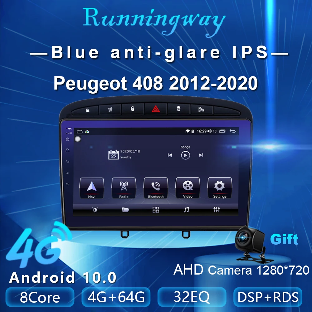 Runningway Android10.0 5G автомобильный DVD для Peugeot 408 2012 - 2020 4G + 64G Автомобильный Радио