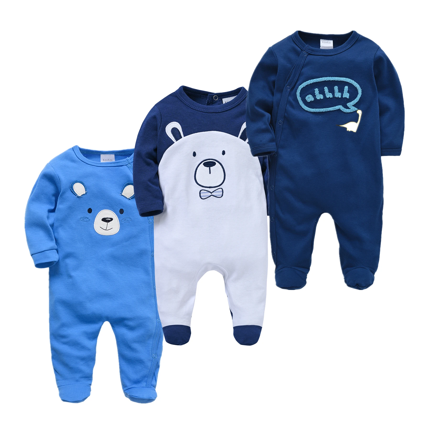 Pyjama pour Bébé Lot de 3 Combinaison en Coton Garçon Fille Grenouillères  Manche Longues