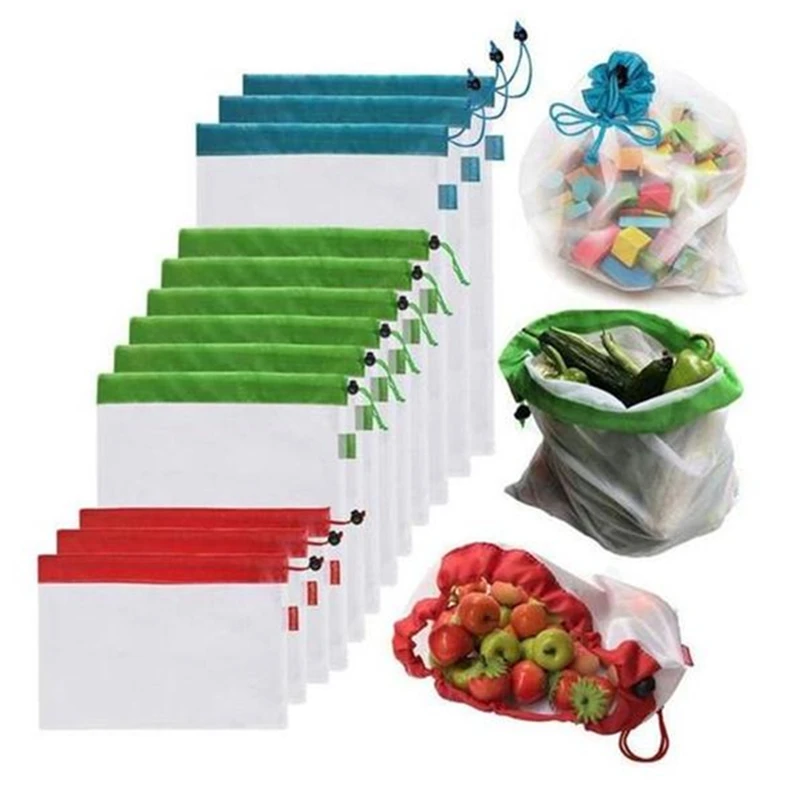 12 шт многоразовые сетчатые сумки для производства моющиеся Экологичные сумки хозяйственные сумки для хранения продуктов для хранения фруктов и овощей игрушки - Цвет: 12 pcs