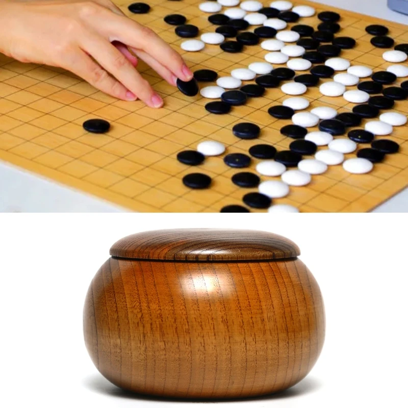 Wooden Go Cans Stones Storage Bottle Go Game Chess Bowls with Lid Weiqi Box