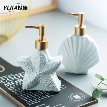 

Bathroom toilet starfish shell shape design ceramic soap lotion bottle shower gel hand soap shampoo refill bottle