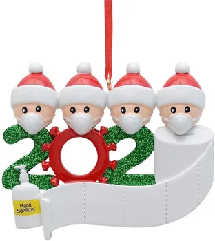

2020 Quarantine Christmas Decoration Gift Personalized Hanging Ornament Pandemic -Social Party Distancing Santa Claus with Mask
