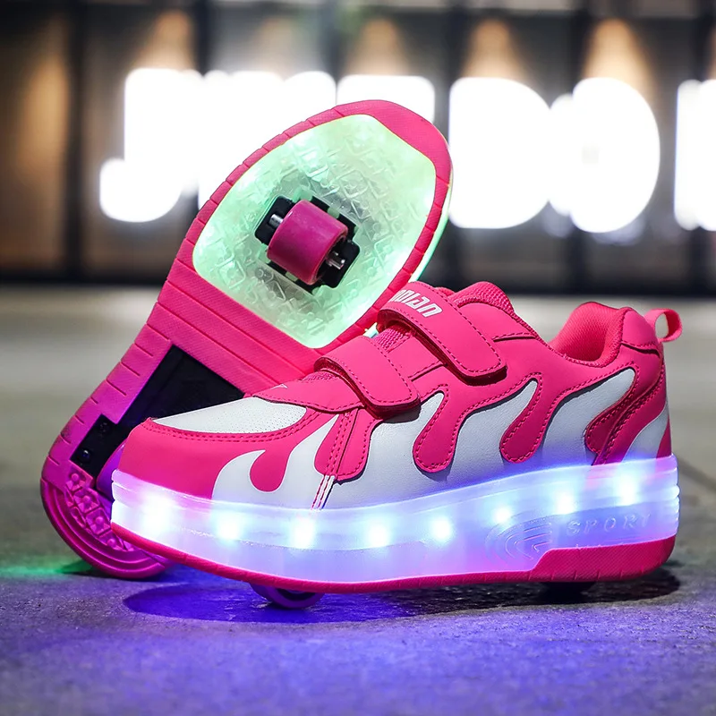 

RISRICH Kids shoes with LED light for boys girls roller stake wheels usb charging glowing light up sneakers kids luminous shoes