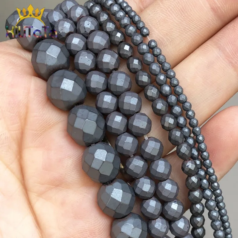 Natrual Stone Beads Faceted Matte Black Hematite Round For Jewelry Making DIY Bracelet Accessories 15'' 2/3/4/6/8/10mm | Украшения