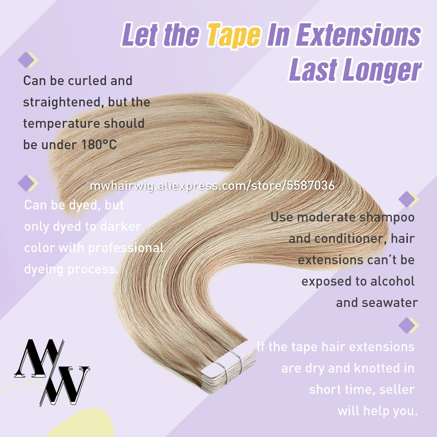 MW Double Drawn Remy Tape In Human Hair Extensions 100% Real Skin Weft Adhesive Glue On Seamless Natural Hair 16/20/24 Inches